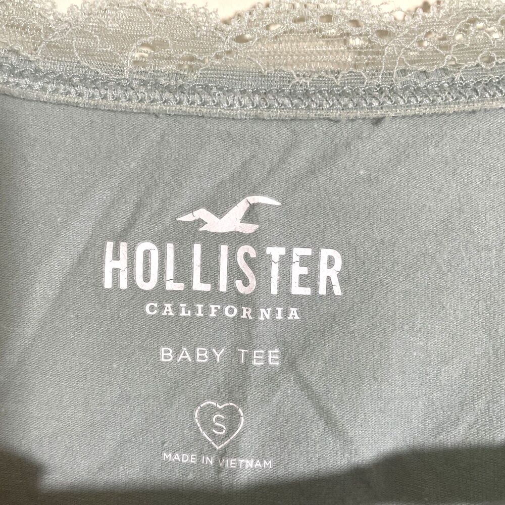 HOLLISTER Women's Lace Trim Cropped Baby Tee T-Shirt Green Top Size Small Y2K - Picture 4 of 7